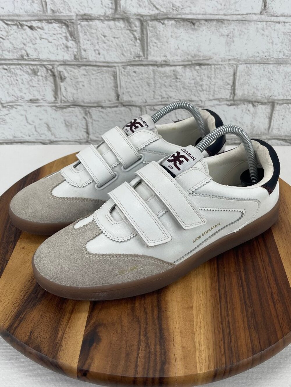 Sam Edelman Talia Womans 10 M White Leather Suede Dual Hook & Loop Sneaker Shoes